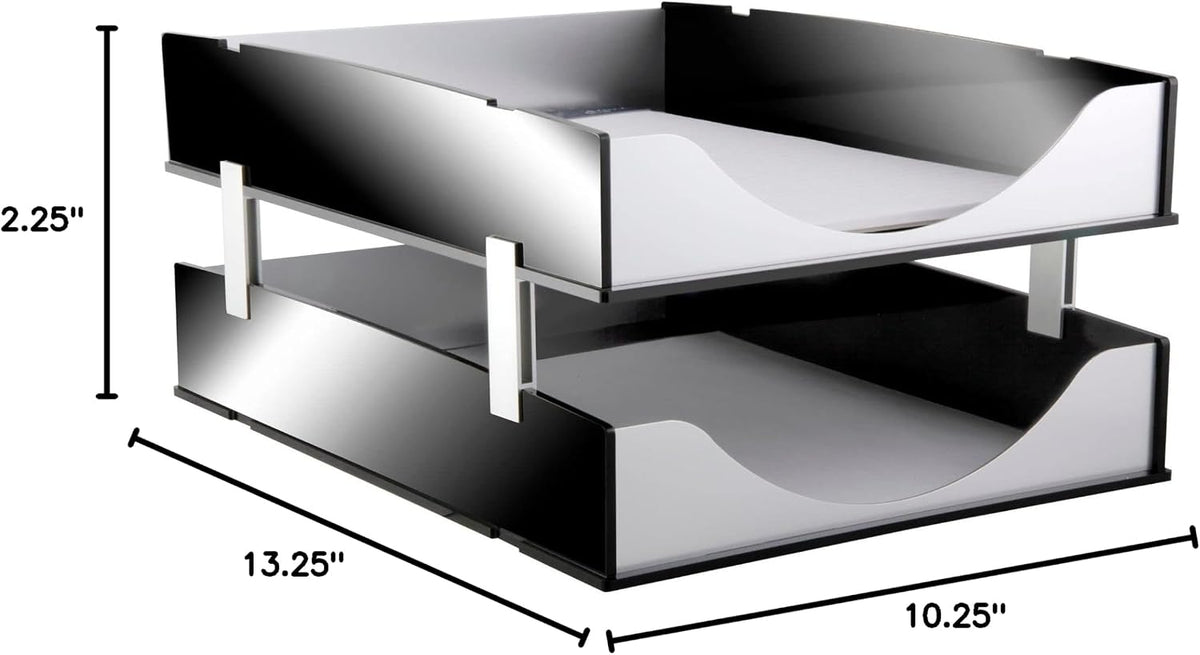 Kantek Black Acrylic and Silver Aluminum Letter Tray, Stackable Desk Organize...