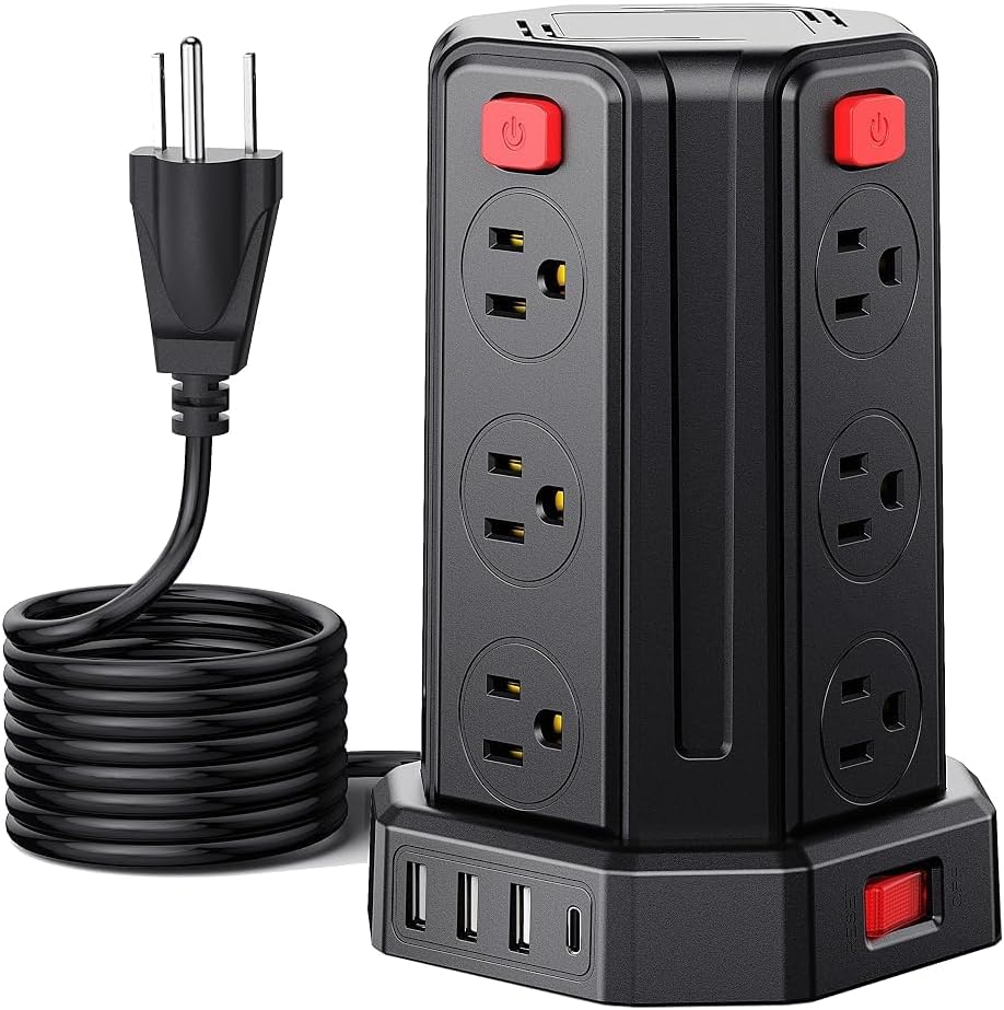Power Strip 16.4 Ft Extension Cord with 12 AC Multiple Outlets 4 USB (1 USB C...