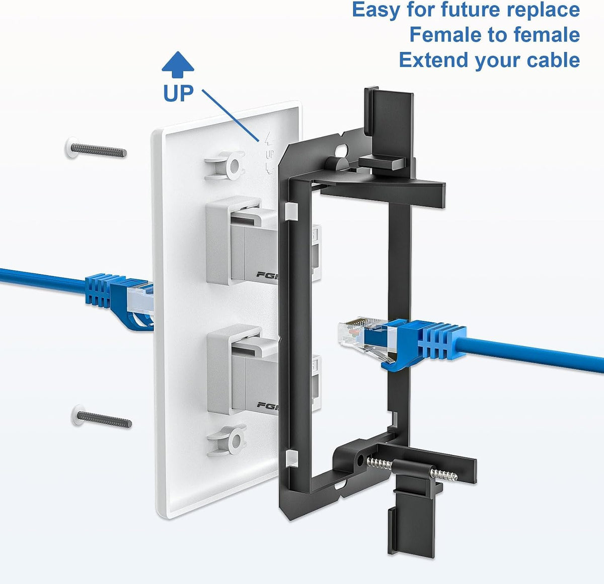 FGB 2-Port Keystone Wall Plate, with Low Voltage Mounting Bracket, 20 Pack