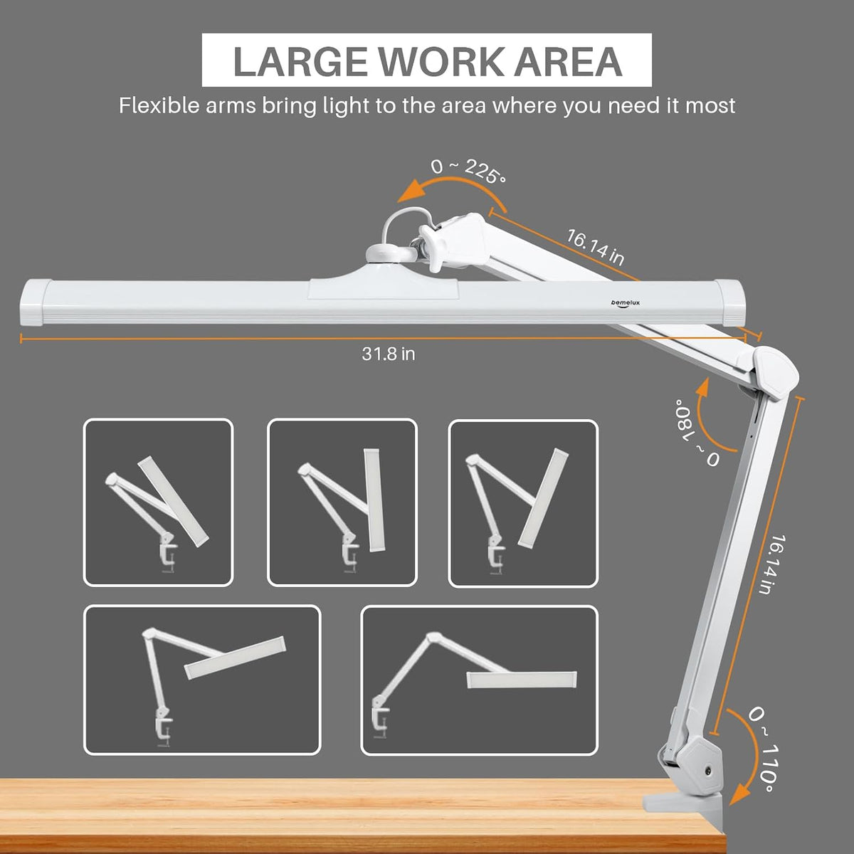 32-Inch LED Architect Desk Lamp with Clamp, 50W 4500LM, White
