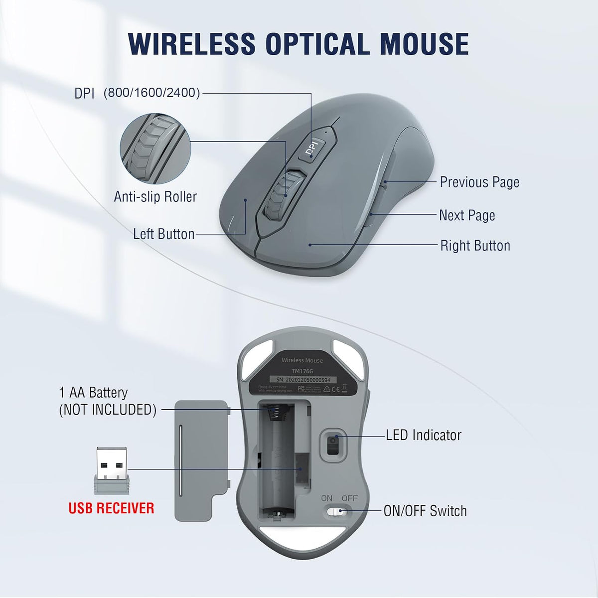 QUASIO Wireless Keyboard Mouse Combo, Windows & Mac Compatible (Gray)