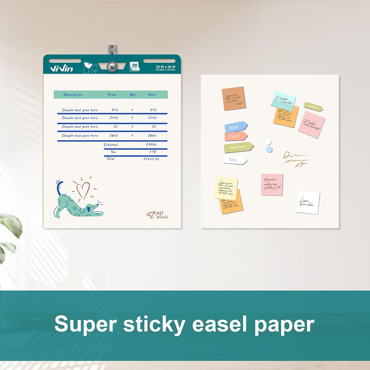 ViVin Sticky Easel Pad, 25 x 30 In Chart Paper, 30 Sheets/Pad, 2 Pads/Pack
