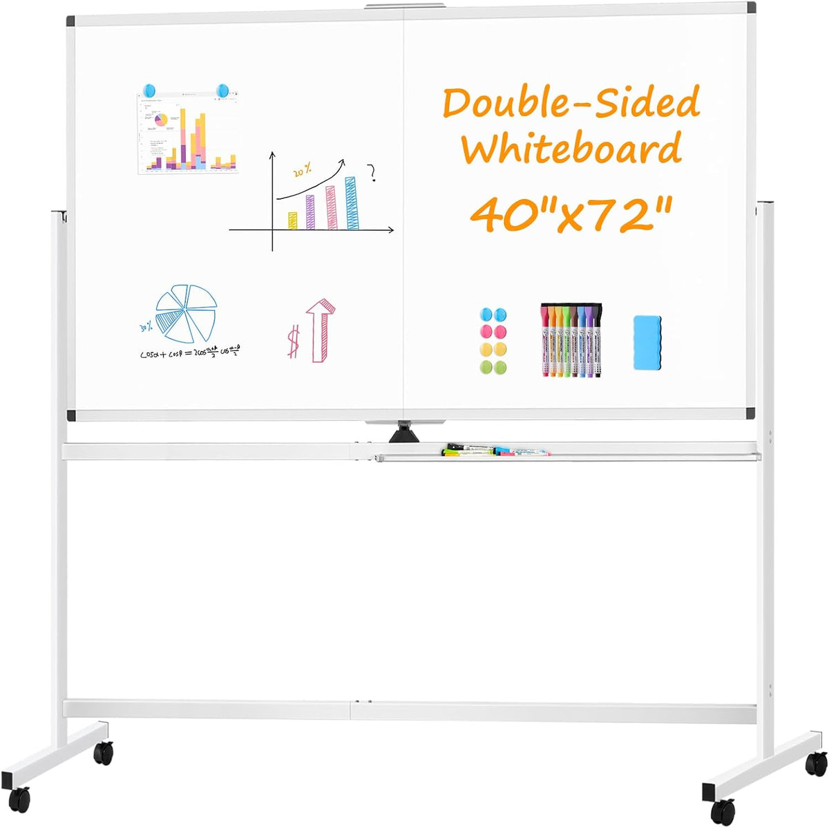 Rolling White Board on Wheels, 72" x 40" Dry Erase Whiteboard with ...