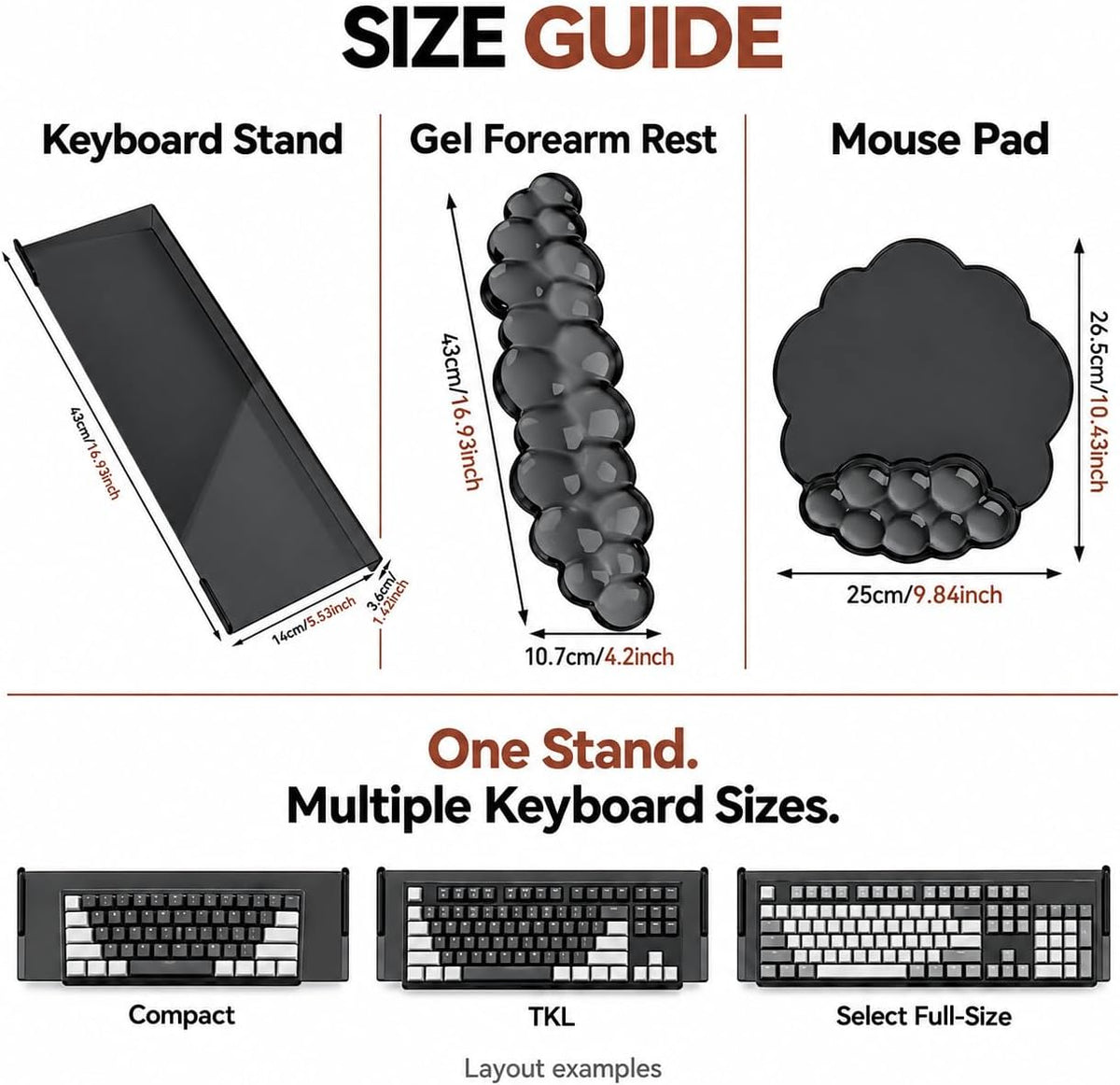 Keyboard Stand with Wrist Rest and Mouse Pad, Acrylic Keyboard Riser, Black