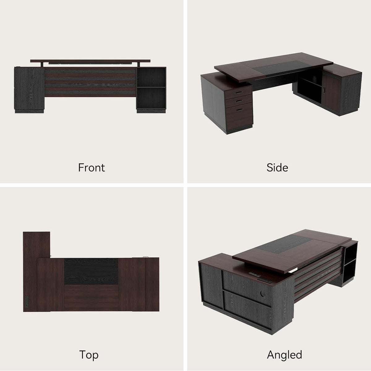 Epecoya 78-Inch Executive L Shape Desk with Storage, Dark Brown Black
