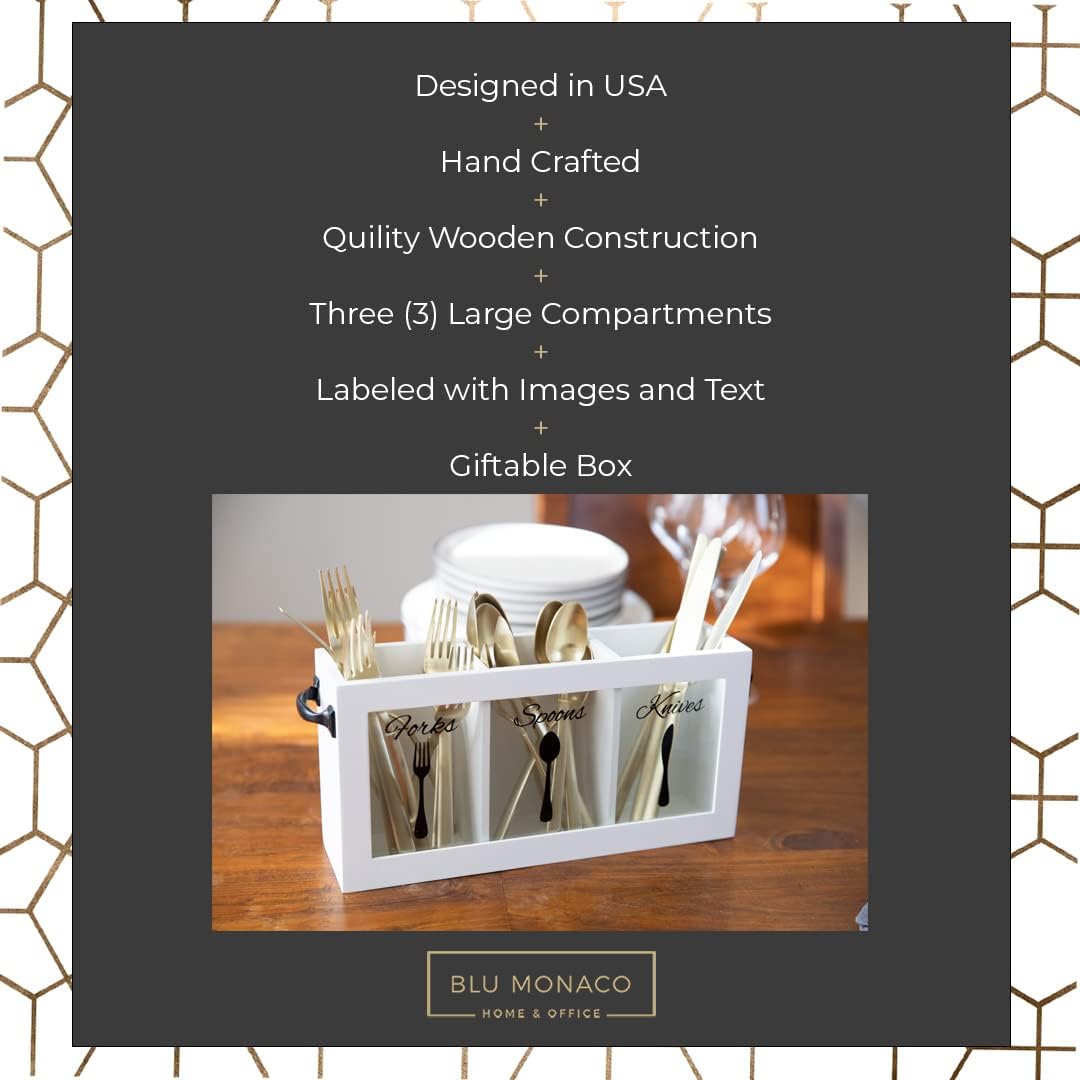 BLU MONACO | Wooden Silverware Caddy with Handle | Wooden Cutlery Organizer f...