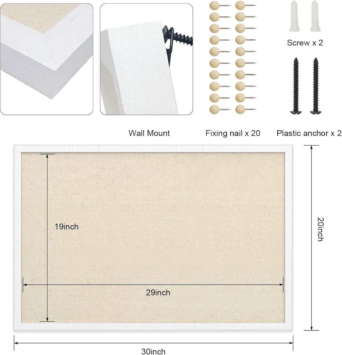 30''x20'' Inch Linen Cork Bulletin Board with Frame, Decorati...