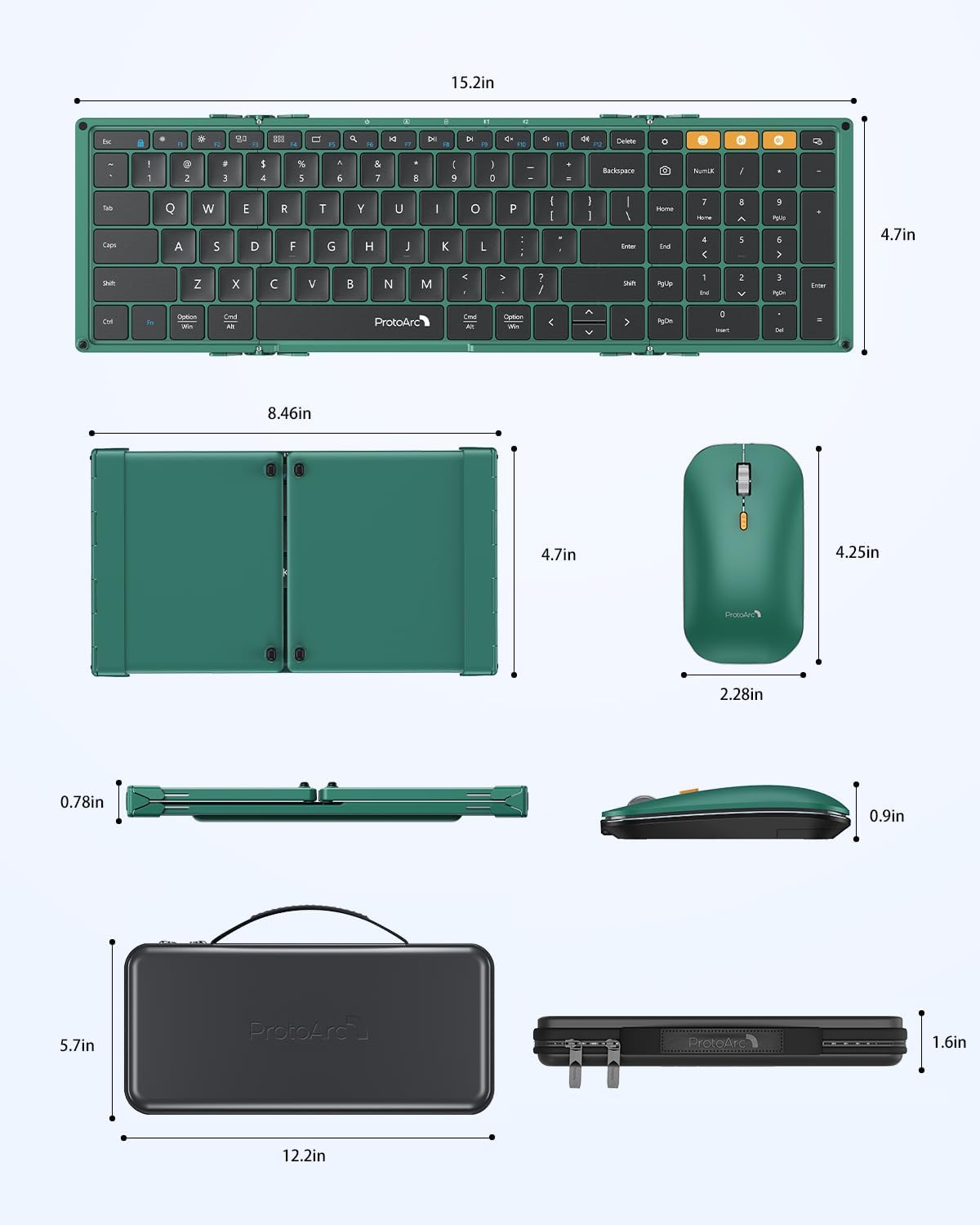 ProtoArc XKM01 Full-Size Foldable Keyboard Mouse Combo for Travel, Green
