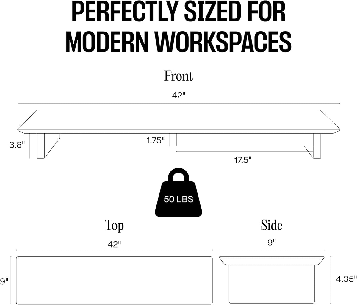 COREMINDED Solid Wood Dual Monitor Stand Riser, 42 Inch Oak Desk Shelf