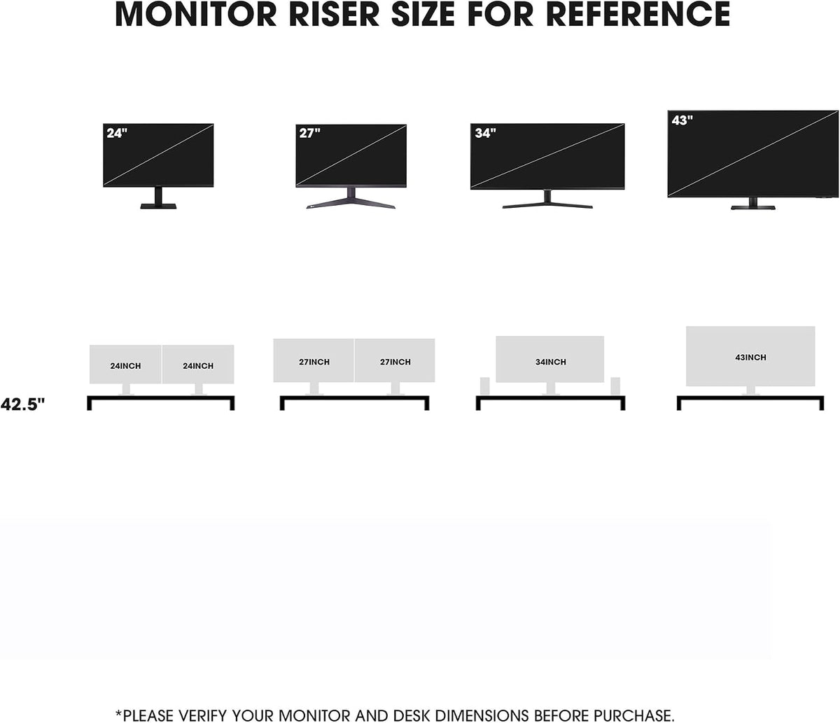 Fenge 42.5" Dual Monitor Stand with Storage Drawer & Solid Wood Legs