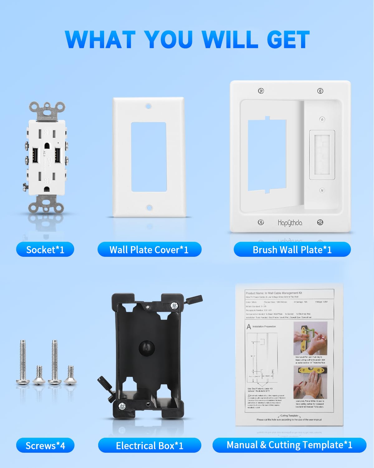 in Wall Cable Management Kit for TV, Recessed Outlet with USB, TV Cable Hider...