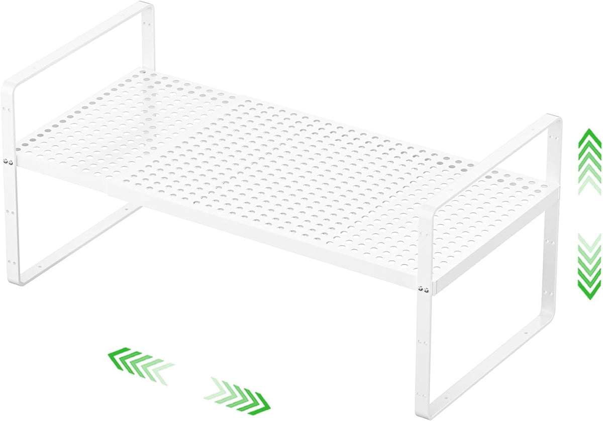 Expandable Storage Shelf, Stackable Organizer Rack, White Small 1 PK