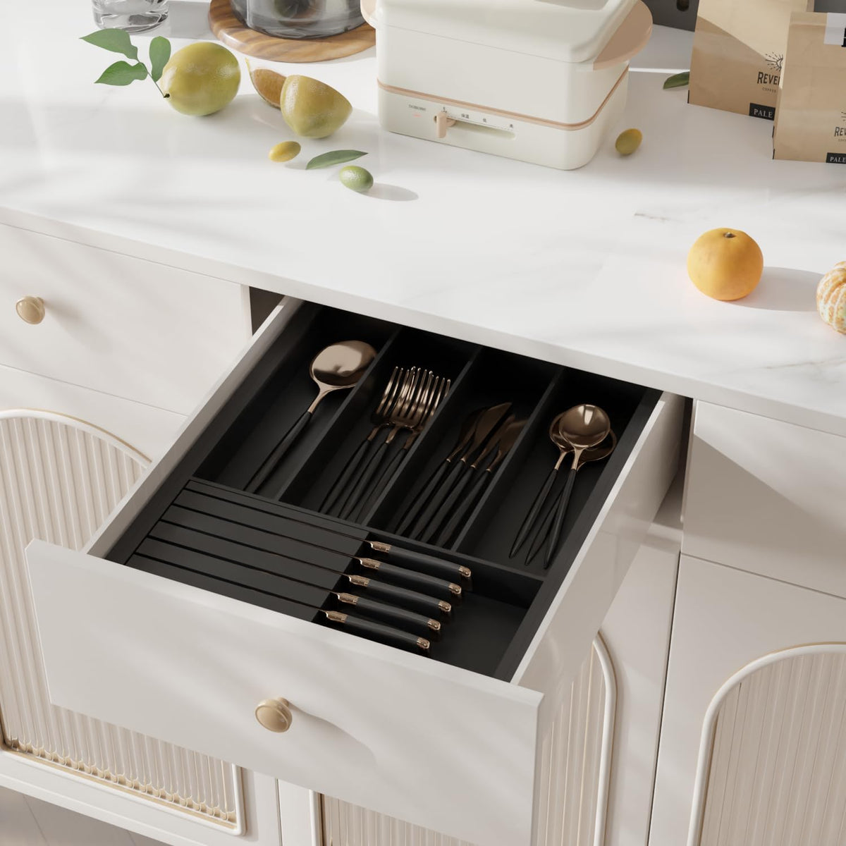 Utensil Organizer Silverware Tray for Drawer - Bamboo Knife Drawer Organizer ...