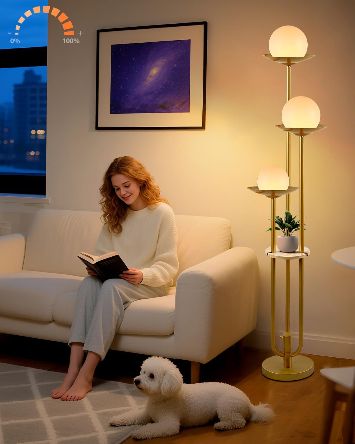 Lightdot Globe Floor Lamp with Table 3-Lights Modern Dimmable Floor Lamps for...