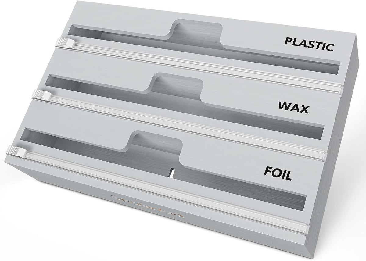 SpaceAid WrapNeat 3 in 1 Wrap Organizer with Cutter and Labels, Plastic Wrap,...