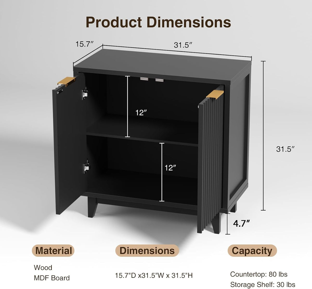 Befrases Buffet Cabinet with Storage 3 Pieces Modern Fluted Sideboard with Ad...