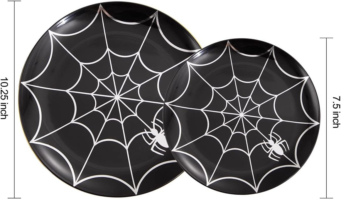 NOCCUR 60PCS Halloween Plastic Plates - 30 Black Dinner/Dessert Plates - Idea...