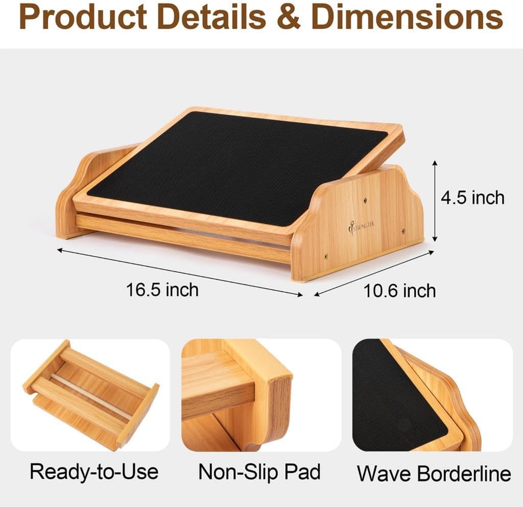 StrongTek Under Desk Adjustable Foot Rest, Wooden Rocking Footrest