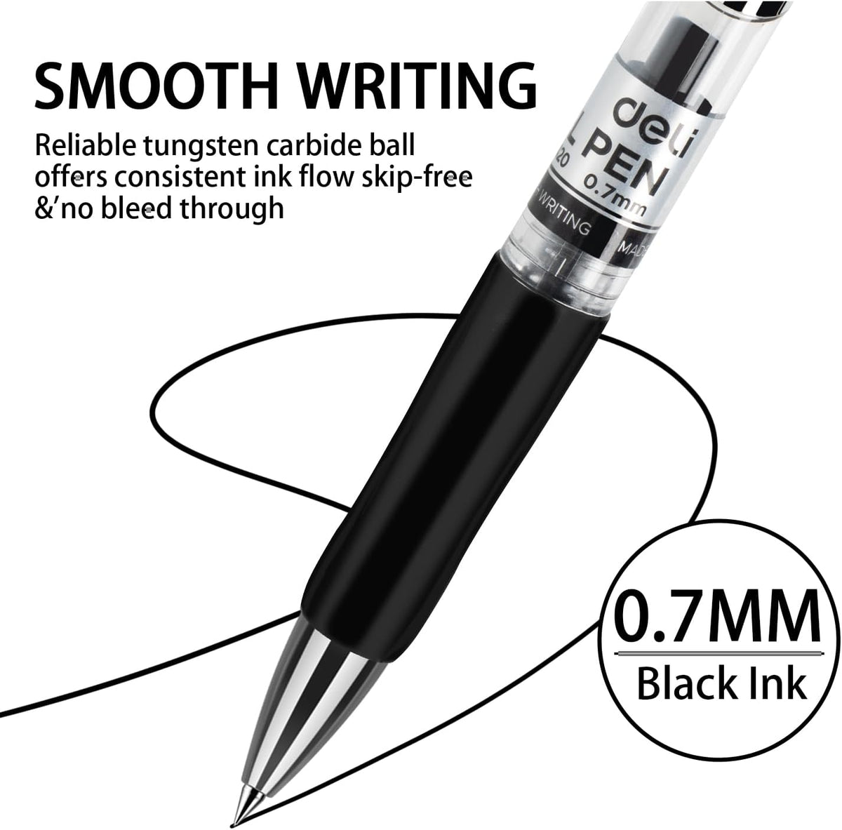 deli Gel Pens, 100 Pcs Retractable Pens Black Ink, Medium Point Pen 0.7mm