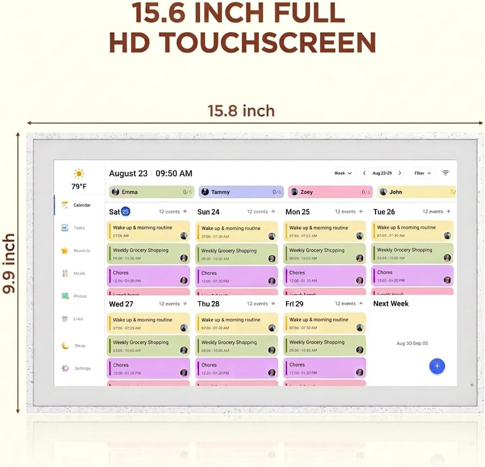 15.6" Digital Calendar, Smart Family Planner, Snow Speckle White