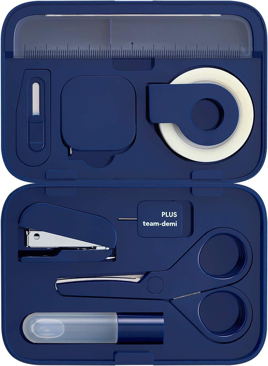 Plus Stationery Kit Navy (Scissors, stapler, tape, liquid glue, cutter, ruler...