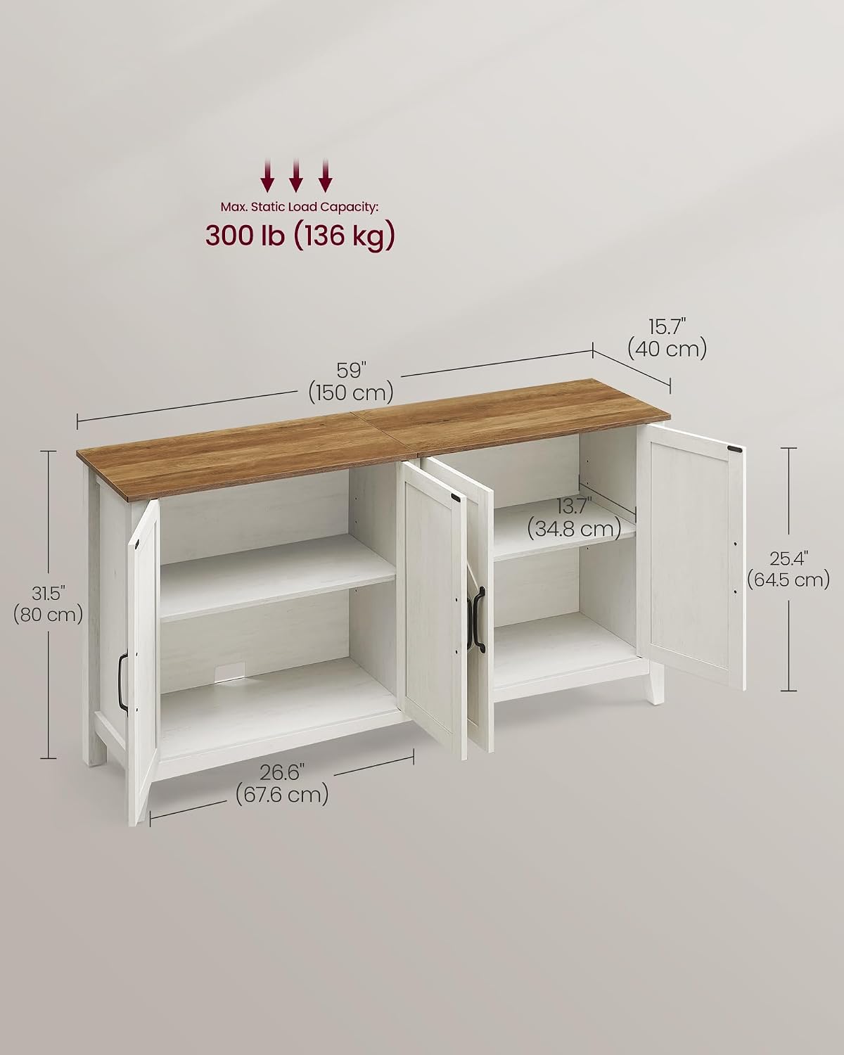 VASAGLE Buffet Cabinet, Coffee Bar, Adjustable Shelf
