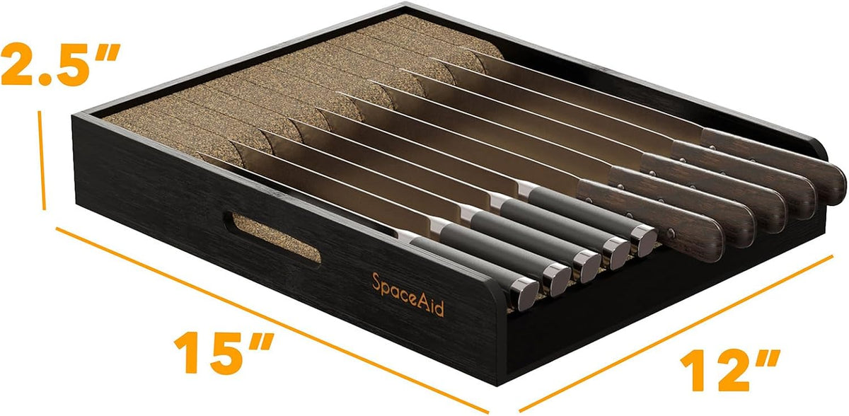 SpaceAid Large Knife Drawer Organizer Bamboo Insert Dock, Kitchen Steak Knive...