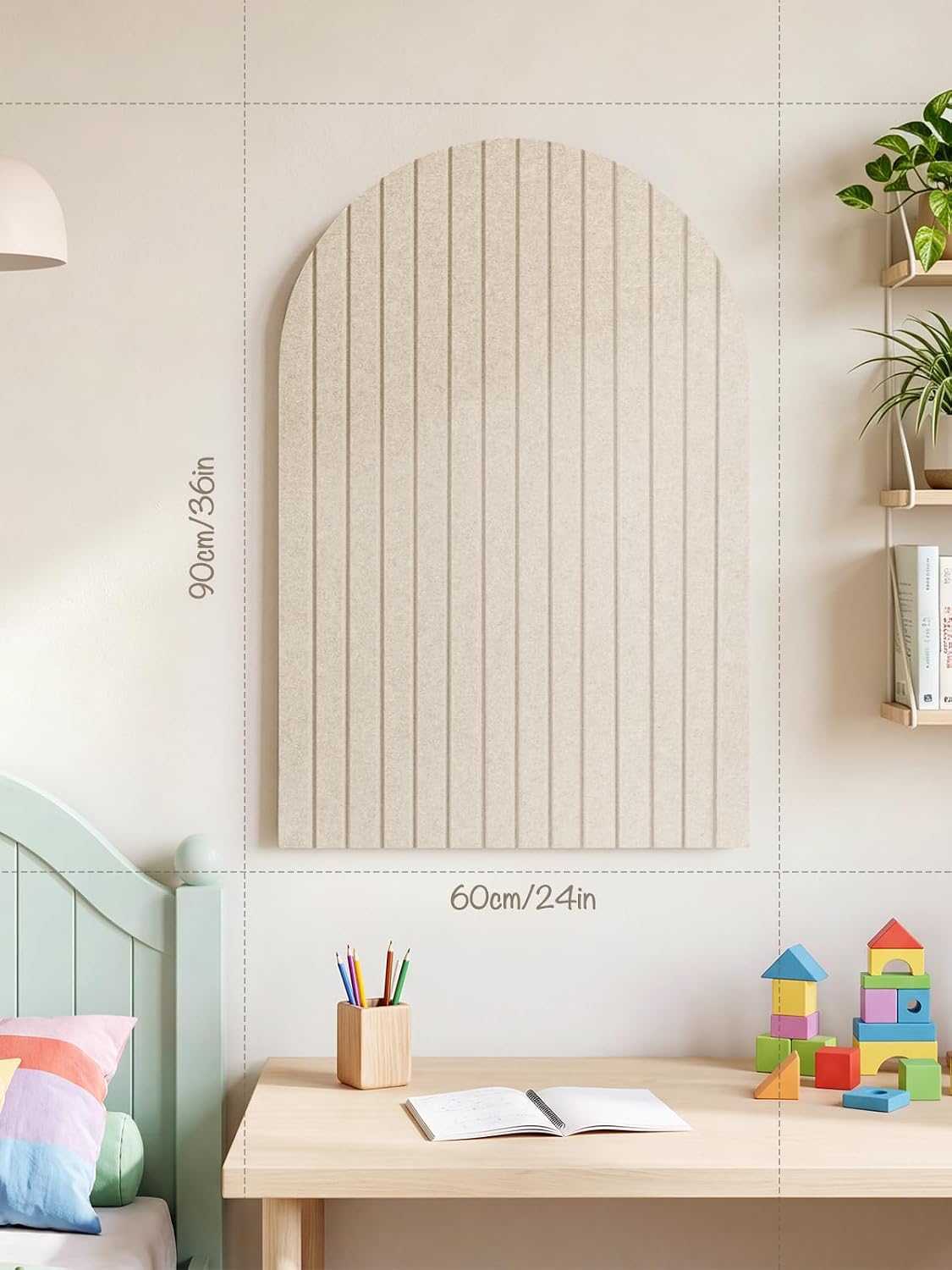 Arched Felt Bulletin Board, 35.4 x 23.6 Striped Pin Board for Wall
