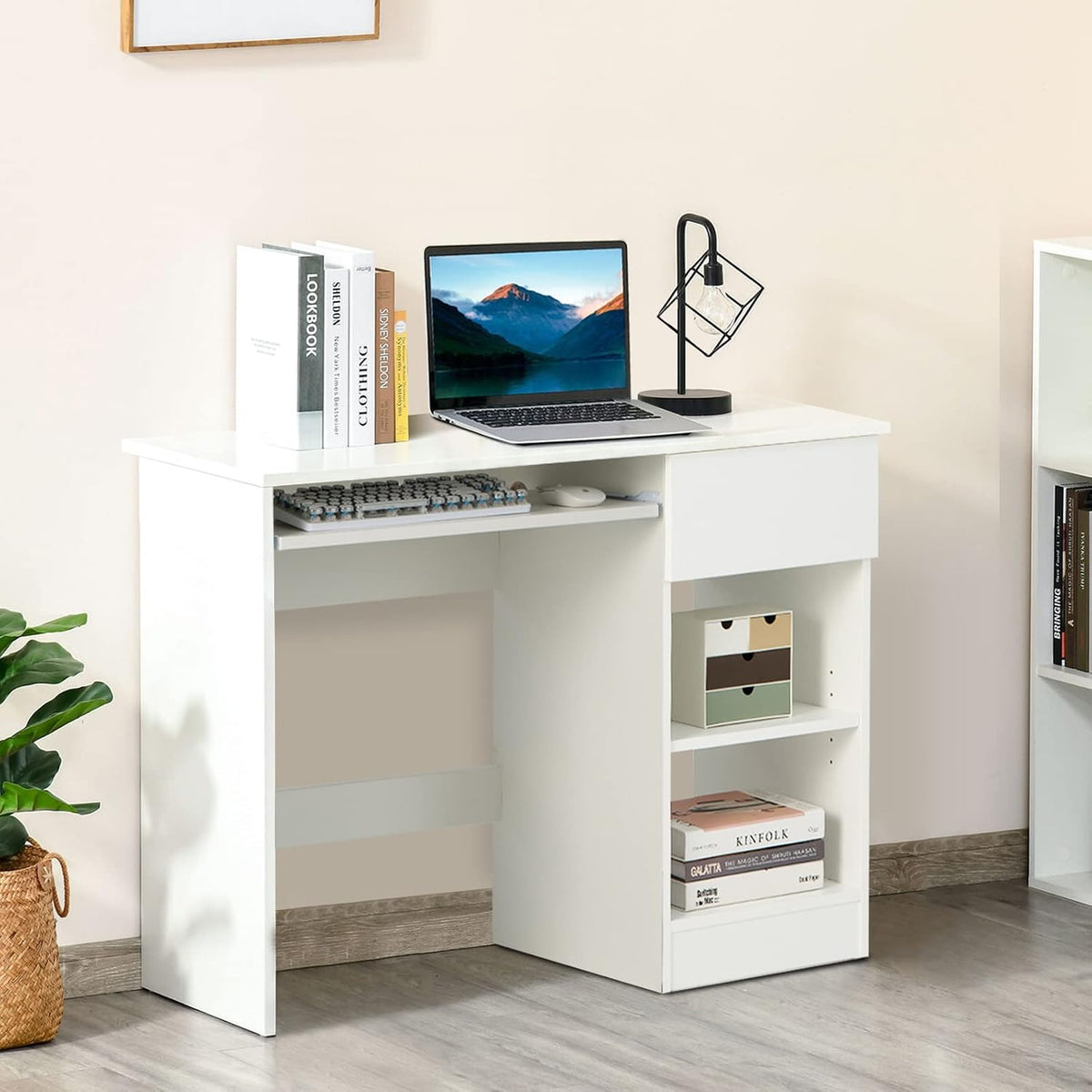 COSTWAY Computer Desk with Keyboard Tray, Large Drawer, Home Office Desk with...