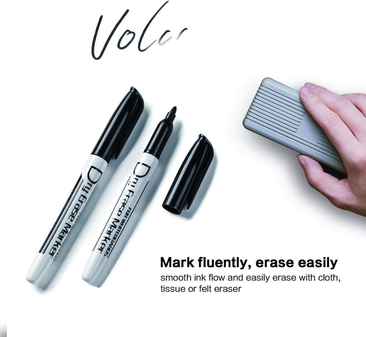 Volcanics Black Dry Erase Markers, Fine Tip, Bulk Pack, 200 Count