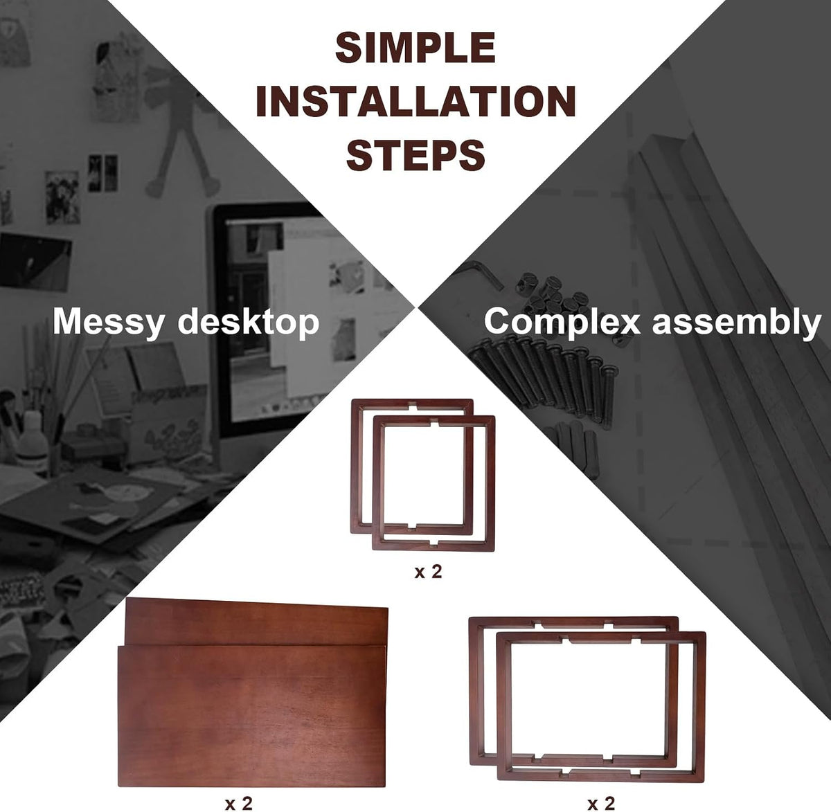 Desk Shelf, 100% Solid Wood Adjustable Desktop Bookshelf, No Tools or Nails R...