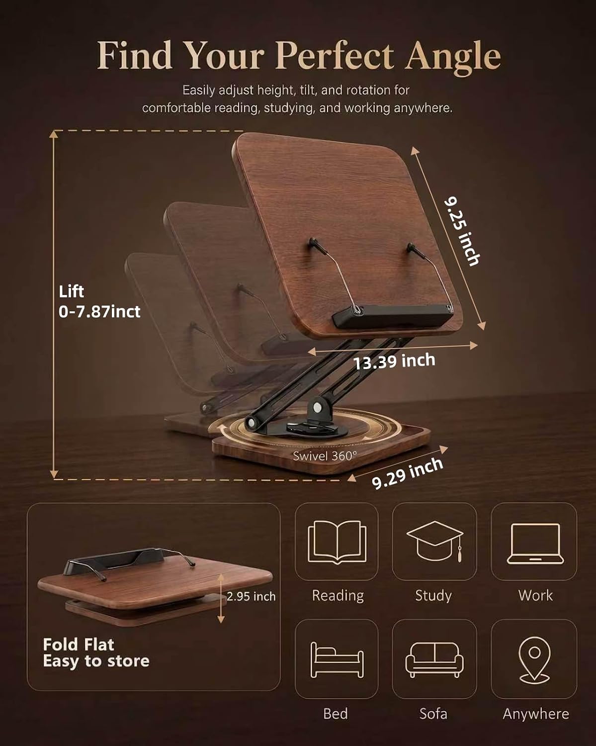 Adjustable Book Stand, Book Holders for Reading Hands Free