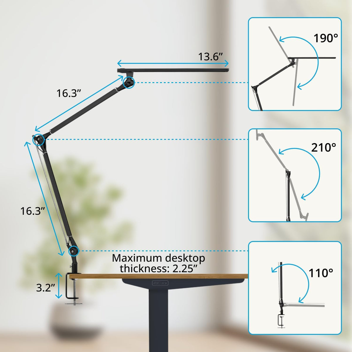 UPLIFT DESK E7 LED Desk Lamp with Clamp - Adjustable 3 Color Modes, Dimmable ...