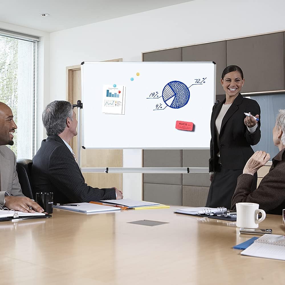 VIZ-PRO Double-Sided Magnetic Mobile Whiteboard, 60" x 36"