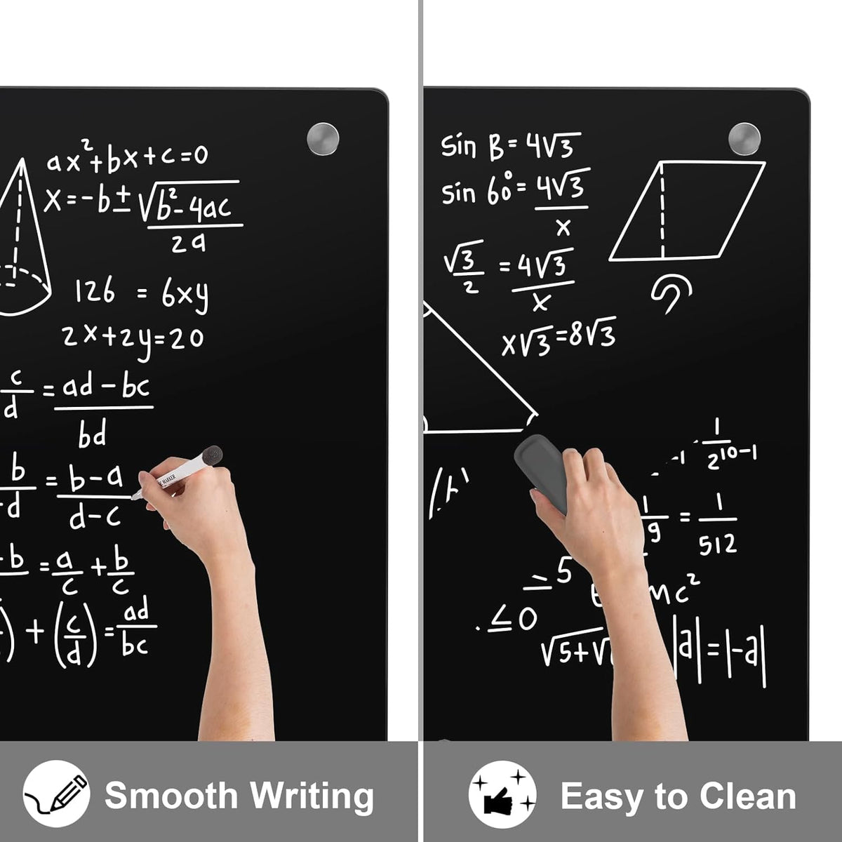 Wingwise Large Black Glass Dry Erase Board, 96 x 48 in Magnetic Blackboard