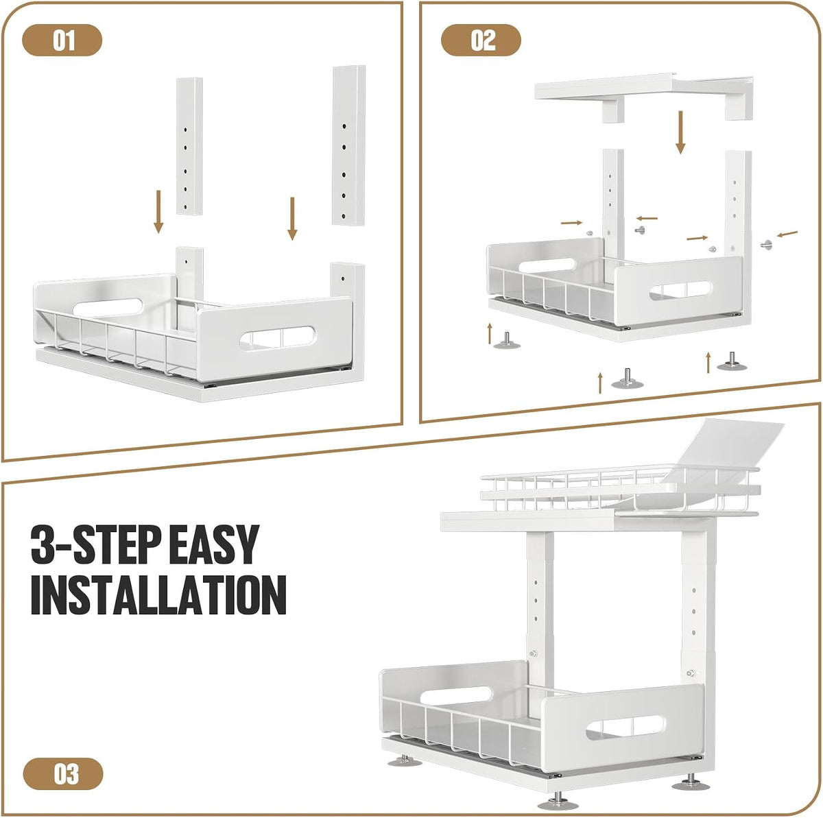 Under Sink Organizer Upgrade To Professional Rails,2-Tier Dual Pull Out Cabin...