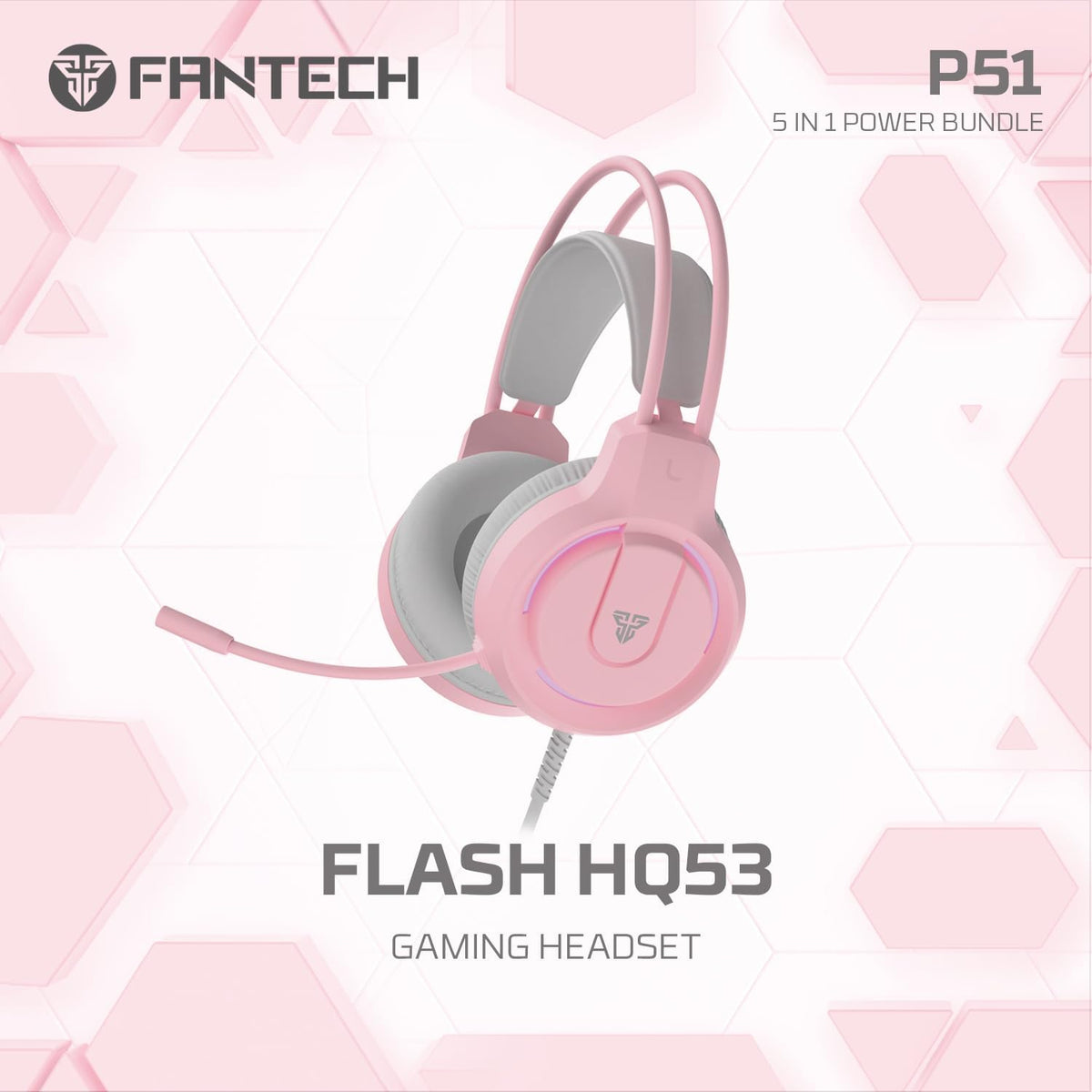 FANTECH P51S 5-in-1 Gaming Bundle: RGB Keyboard Mouse Headset Stand Pad, Pink