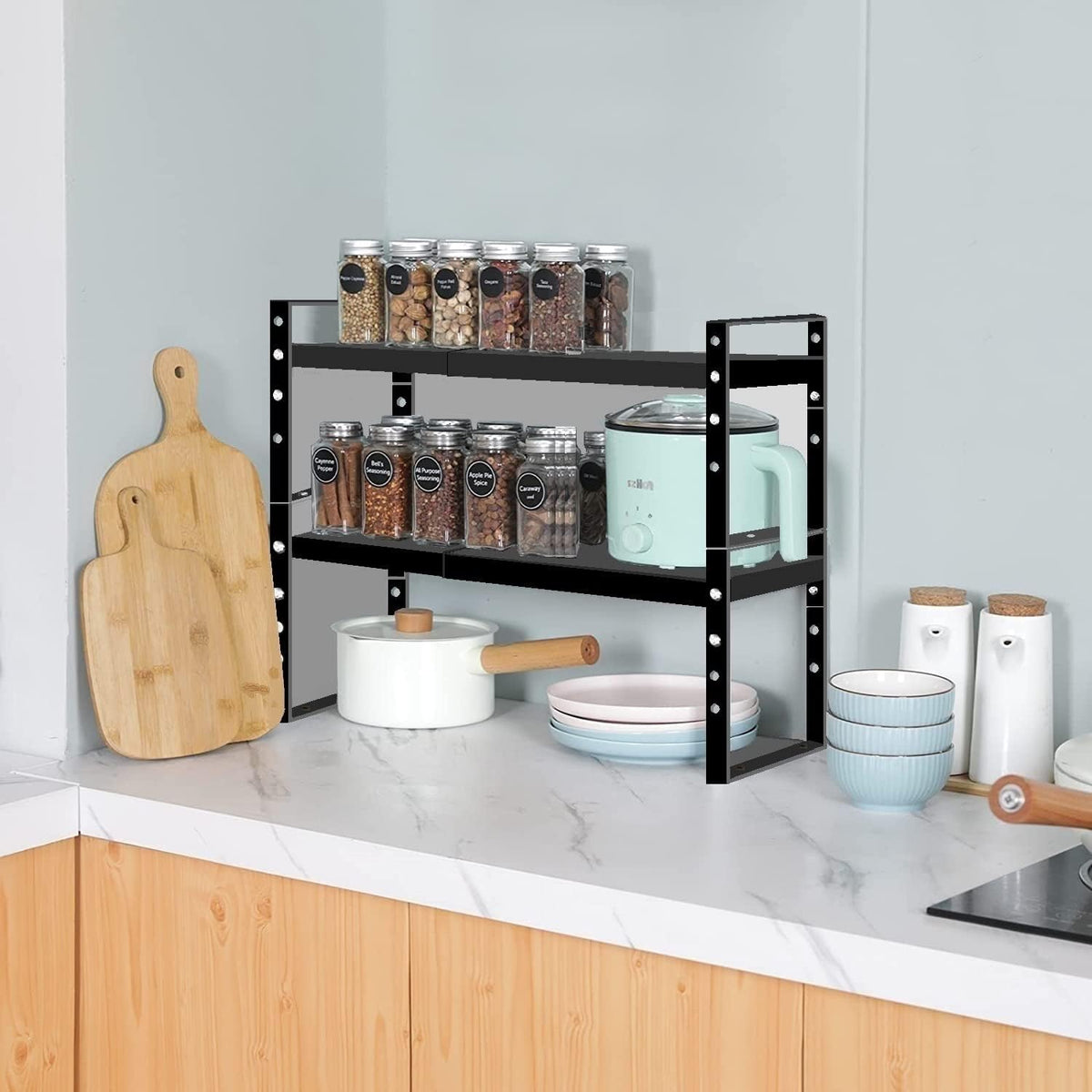 Jojocross Expandable Stackable Spice Rack Cabinet Shelf Organizer in Cabinets...