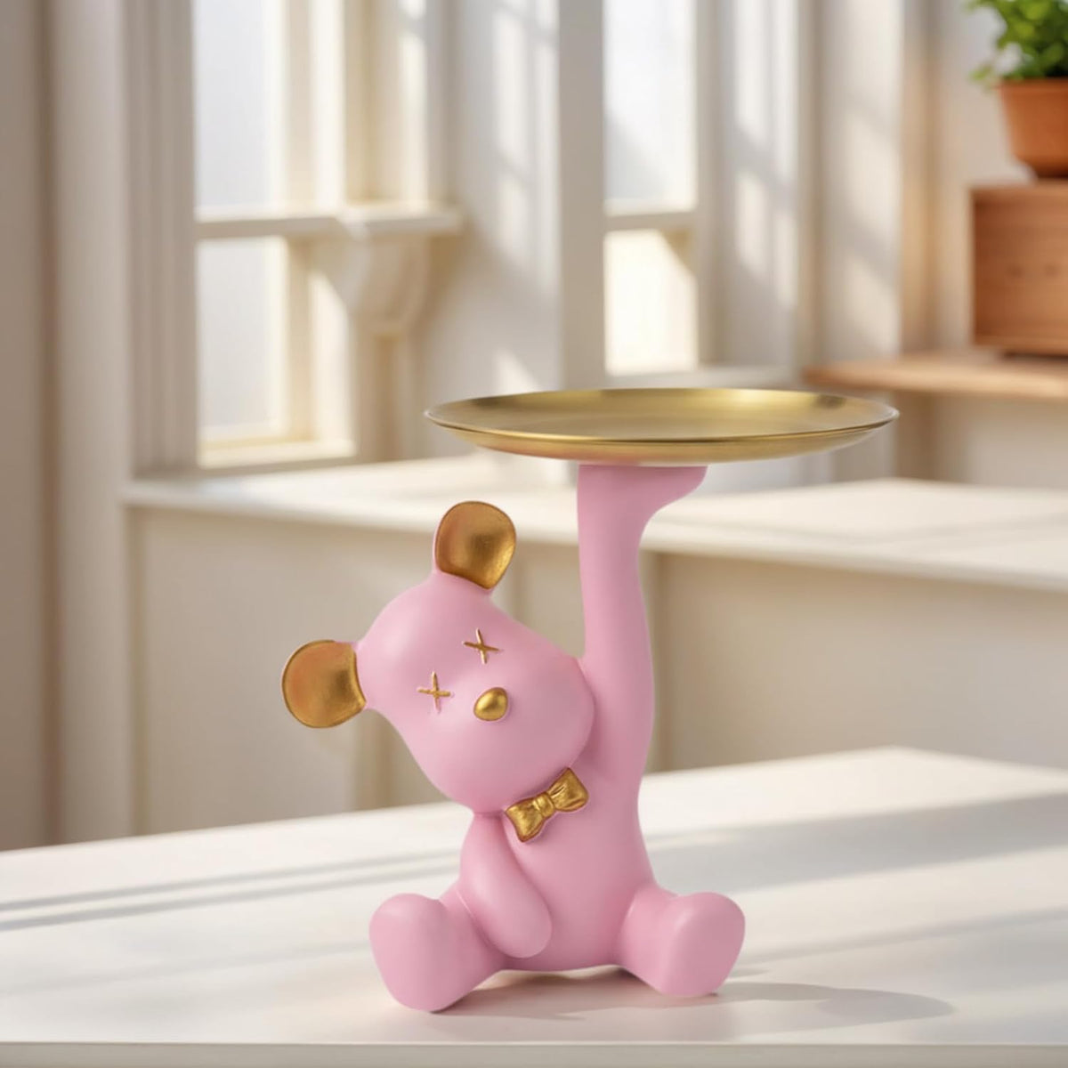 Bear Figurine Tray, Resin Key & Candy Dish Bowl for Entryway Table,
