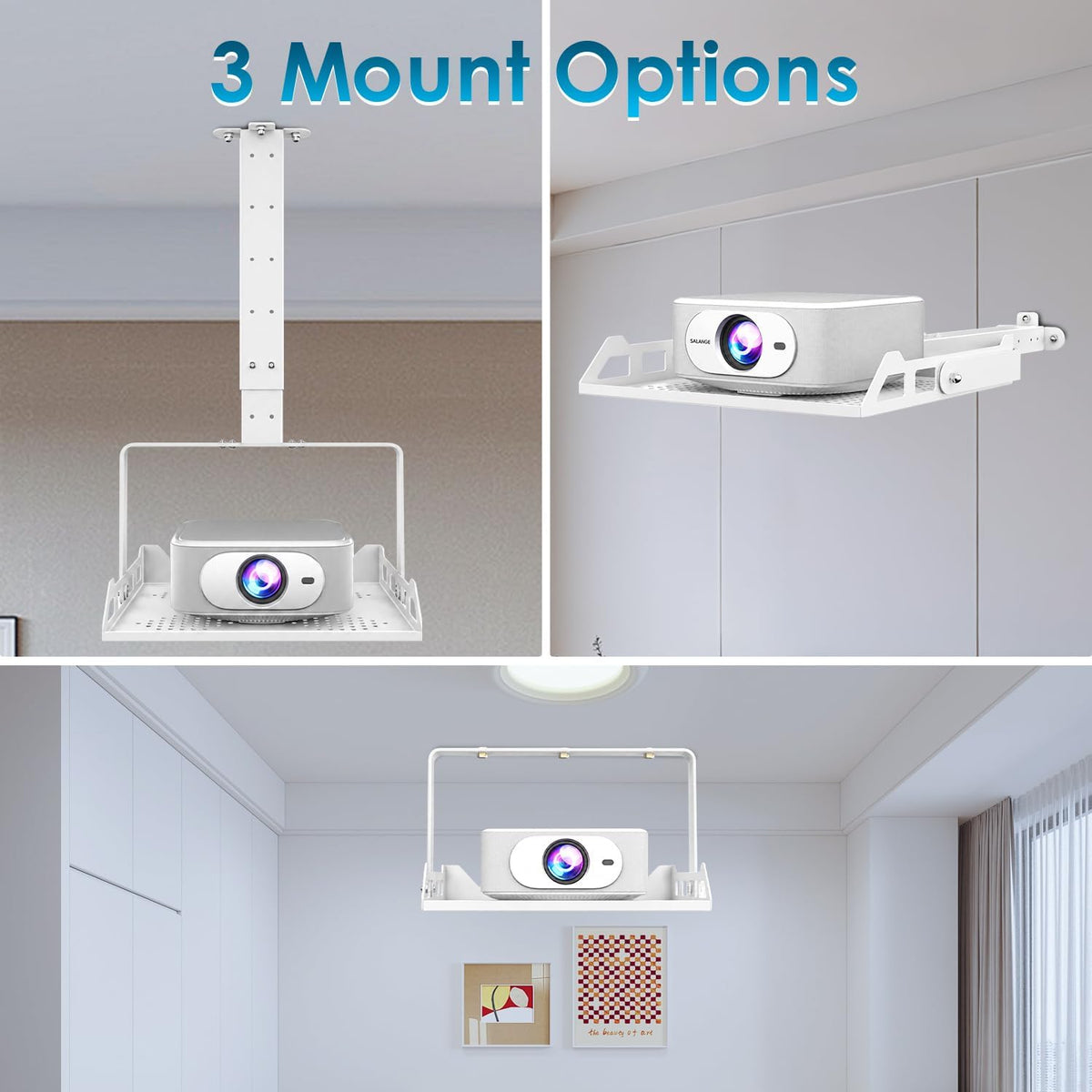 3 in 1 Projector Ceiling Mount with Tray, Height Adjustable, 90° Tilt