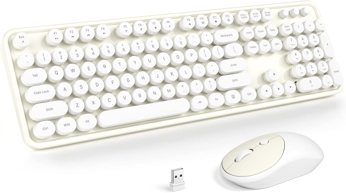 KNOWSQT Wireless Keyboard and Mouse Combo - White-Milky Full-Sized 2.4 GHz 10...