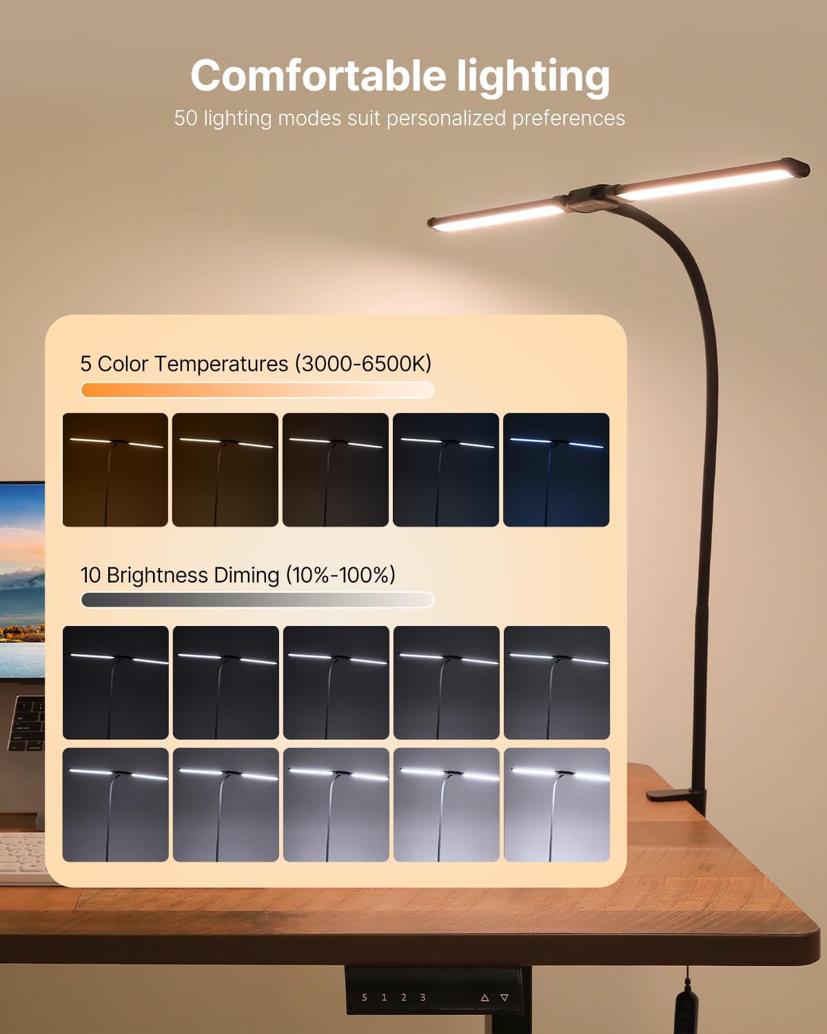 VEVOR LED Desk Lamp with Clamp, Double Head Architect Desk Lamp for Home Offi...