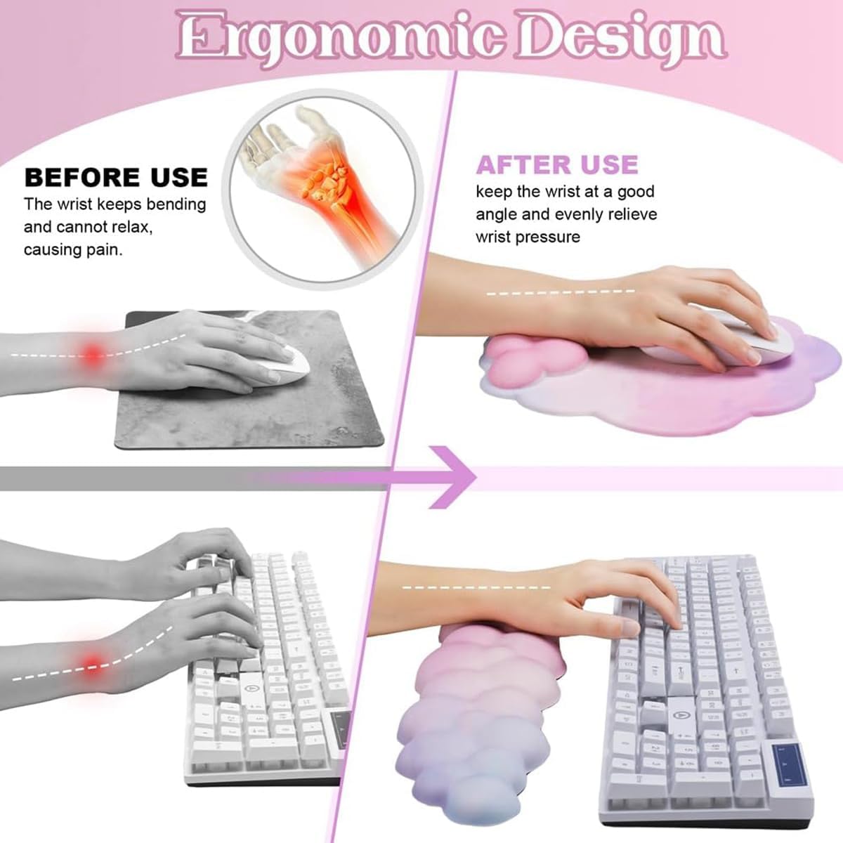 Cloud Mouse Keyboard Wrist Rest:Cute Wrist Rest Set -Ergonomic Memory Foam Wr...