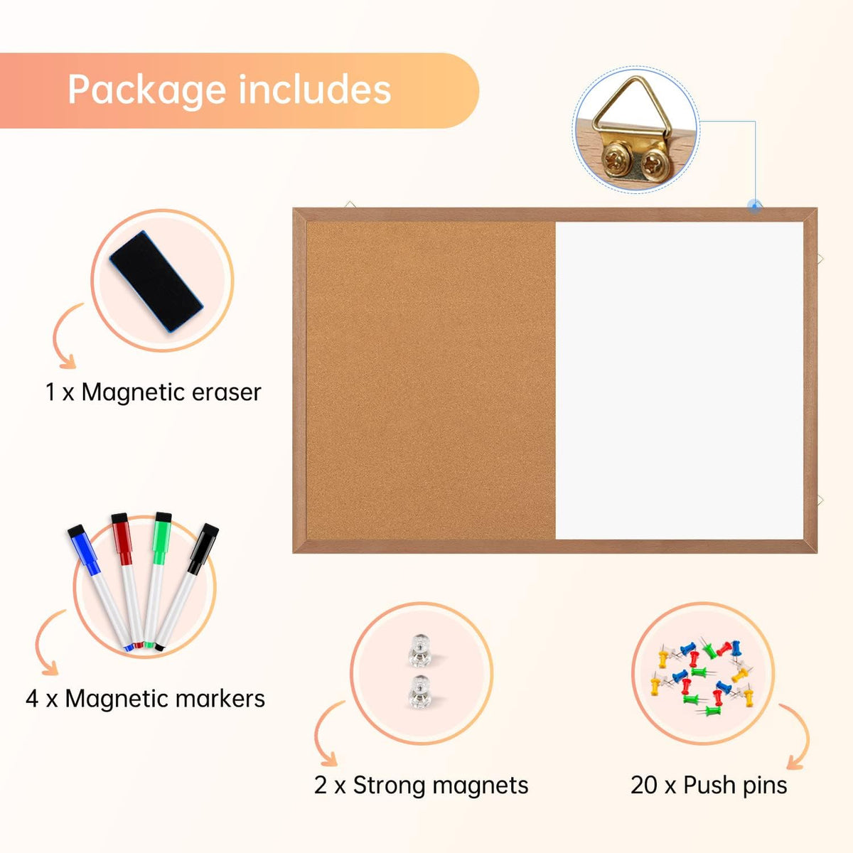 Combination Magnetic Whiteboard Cork Bulletin Board, 36x24 Inches Combo Dry E...