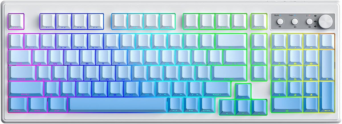 FREEWOLF K100 99 Keys Gaming Membrane Wireless Keyboard with Media Knob,Tri-M...