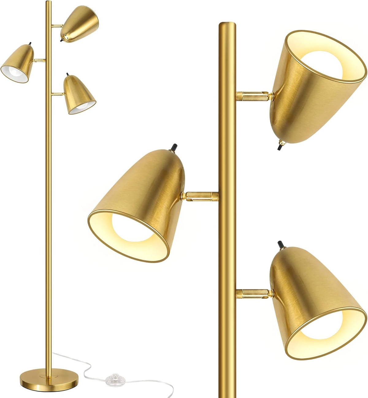QiMH Tree Floor Lamp with 3 Light Bulbs, Standing Tall Pole Lamps for Living ...