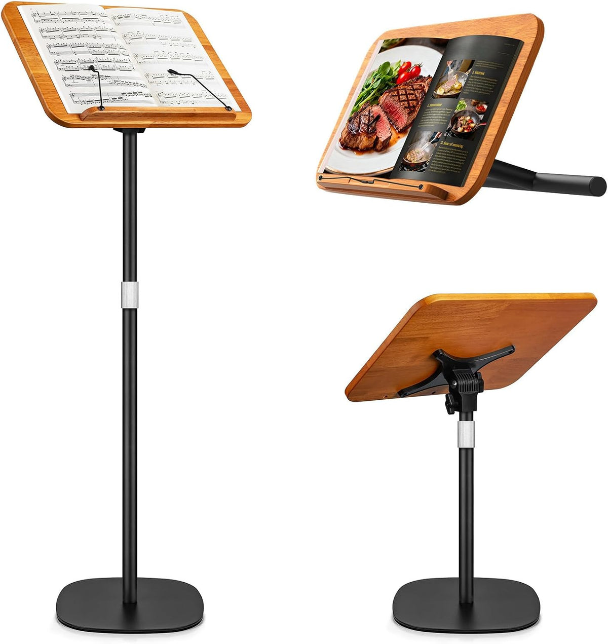 2 in 1 Dual-use Music Stand & Desktop Book Stand, Adjustable Height 16.5&...