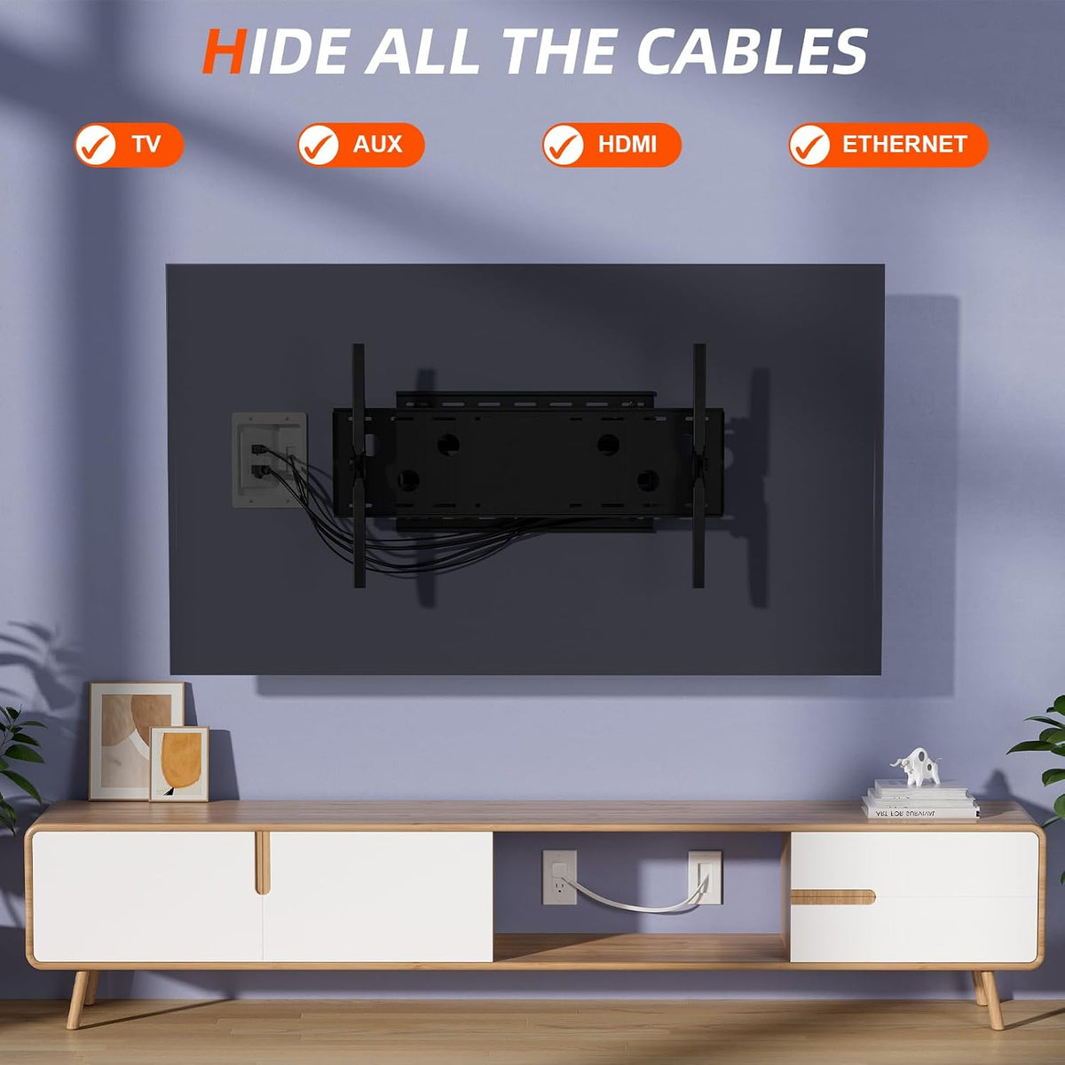 in Wall Cable Management Kit,TV Cable Hider Wall Kit with Brush Wall Plate an...