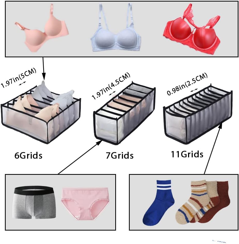 Clothing Storage Set for Socks, Underwear,Bra, Black, 10PCS