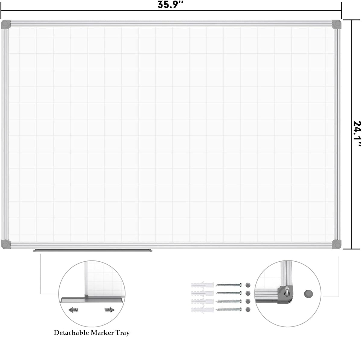 JILoffice Magnetic Dry Erase Planning Board, Grid Pattern White Board 36 x 24...